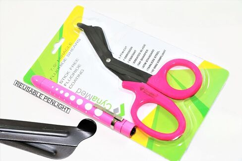German Premium Fluoride Coated Non Stick Nurse EMS EMT Shears Serrated Bandage Scissors Plus Reusable Penlight Cynamed in Saudi Arabia