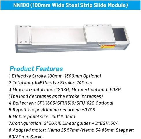 120Kg Heavy Load 100mm Wide Steel Strip Sliding Table Fully Enclosed Linear Module Stage SFU1605(with 57 Motor Driver,600mm SFU1610) in Saudi Arabia