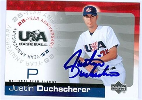 مستودع توقيعه 34768 جاستن دوششرير موقعة 2004 USA Baseball Approach Deck Card No. 53 Oakland Athletics Star in Saudi Arabia