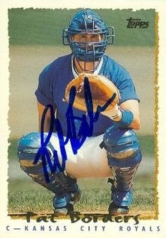 Autograph Warehouse 98134 Pat Borders Autographed Baseball Card Kansas City Royals 1995 Topps Traded No. 151T in Saudi Arabia