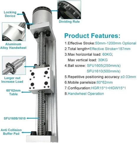 60mm Width Axis Linear Actuator Electric Manual Driven Ball Screw Nema23 57mm Linear Rail Guide Stage Slide SFU1605/1610(1200 SFU1605) in Saudi Arabia