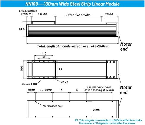 120Kg Heavy Load 100mm Wide Steel Strip Sliding Table Fully Enclosed Linear Module Stage SFU1605(57 Motor Bracket,300mm SFU1605) in Saudi Arabia