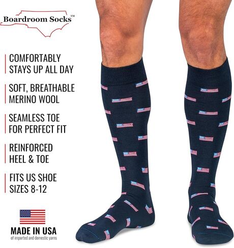 Boardroom Socks Men's Over the Calf Merino Wool Patterned Dress Socks (Navy W/Orange Dots, Charcoal W/Pink Dots, Black W/Red Dots) in Kuwait