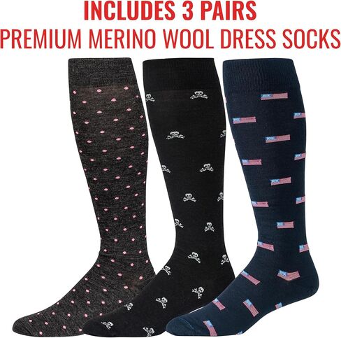 Boardroom Socks Men's Over the Calf Merino Wool Patterned Dress Socks (Navy W/Orange Dots, Charcoal W/Pink Dots, Black W/Red Dots) in Kuwait