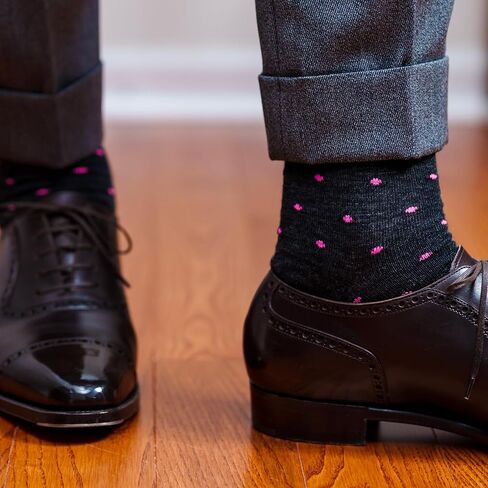 Boardroom Socks Men's Over the Calf Merino Wool Patterned Dress Socks (Navy W/Orange Dots, Charcoal W/Pink Dots, Black W/Red Dots) in Kuwait