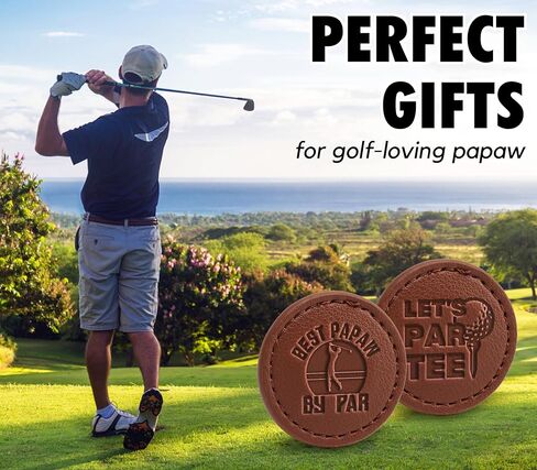 Papaw Gifts Golf Ball Markers (Tan ، مجموعة من 2) ، Papaw Leather Golf Markers Excessories ، عيد ميلاد ، عيد الميلاد in Saudi Arabia