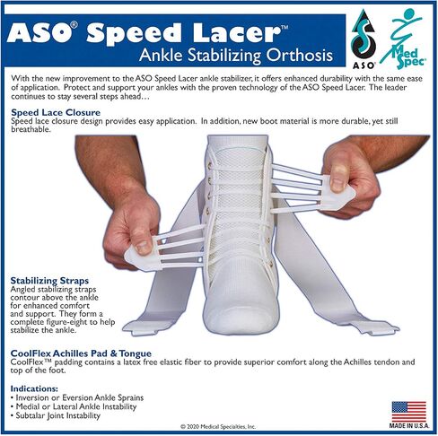 Med Spec 223602 ASO Speed Lacer Ankle Stabilizer, White, Small in Kuwait