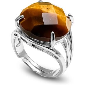 Amethyst Ring, Tigers Eye Healing Crystal Rings Faceted Amethyst Purple Ring for Spiritual Jewelry, Adjustable Amethyst Birthstone Rings for Women, Genuine Gemstone Women Ring