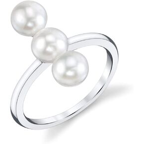 The Pearl Source 5-6mm Genuine White Freshwater Cultured Pearl Shani Ring for Women
