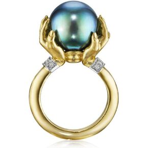Awmnjtmgpw 18K Gold Fashion Two Hands Thumb Black Pearl Ring Holding Pearl Pure Natural Freshwater Pearl Black Pearl Ring Women's Personalized Jewelry Ring Size 6-10 (Size 9)