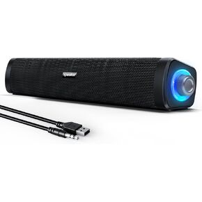 USB Computer Speakers,Computer Speakers with 3.5 mm aux,Wired USB Powered & Colorful LED Lights with Switch Button,Surround Sound Portable SoundBar for Monitor Laptop Phone(Black)