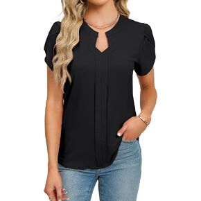 Blooming Jelly Womens Dressy Causal Blouses Notch V Neck Short Petal Sleeve Tops Business Ladies Summer 2024 Trendy Shirt