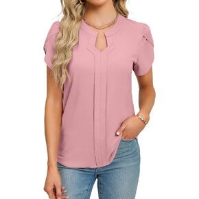 Blooming Jelly Womens Dressy Causal Blouses Notch V Neck Short Petal Sleeve Tops Business Ladies Summer 2024 Trendy Shirt