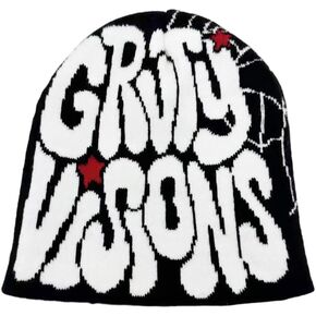 Men Women Y2K Beanie Cap Hats Hip Hop 90s Fashion Decoration Knit Winter Hats Warm Beanies Gothic Gifts Goth Y2K Hat (Black White G) in Kuwait