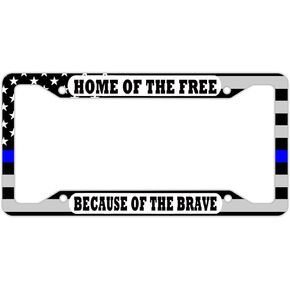 Thin Blue Line Black American Flag License Plate Frame, American Flag Car Tag Frame, Back and Front License Plate Frame 2 Pack