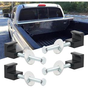 4PCS Truck Tool Box Tie Downs J Hooks Crossover, Pickup Toolbox Mounting Kit, J Hook Crossover Tool Box Mounting Clamps, Universal Truck Tool Box Mounting Kit Suitable for Pickup Truck (Black)