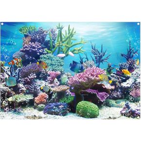 ZTHMOE 10x8ft Fabric Under The Sea Photography Backdrop Aquarium Underwater World Tropical Fish Coral Reef Background Mermaid Birthday Baby Shower Party Decorations Photo Banner Props
