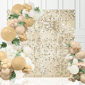 Square Shimmer Panels Light Gold Sequin Backdrop Shimmer Wall Backdrop 36 Panels Glitter Photo Backdrops for Birthday Anniversary Wedding Engagement Decoration