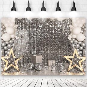 Glitter Sliver Disco Party Backdrop Women Birthday Reception Photography Background Cake Table Decor Backdrop Adult Children Portrait Background Photoshoot Props (7x5ft)