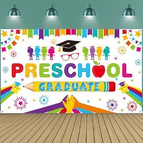 Tudomro Preschool Graduation Backdrop Preschool Graduation Banner Kindergarten Pre Congrats Party Photography for Boys Girls Class of 2024 Ceremony School Prom Party Supplies 72.8 x 43.3 in