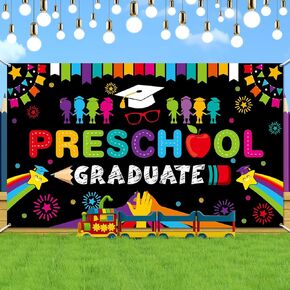 Tudomro Preschool Graduation Backdrop Preschool Graduation Banner Kindergarten Pre Congrats Party Photography for Boys Girls Class of 2024 Ceremony School Prom Party Supplies 72.8 x 43.3 in