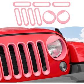 RT-TCZ Front Grille Inserts Headlight Cover Grill Bezels Trim Decoration Exterior Accessories Compatible with Jeep Wrangler JK JKU 2007-2017,Light blue