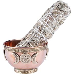 Triple Moon Copper Offering Bowl (3" Triple Moon with White Sage)