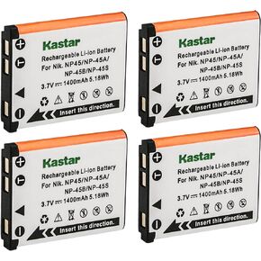 Kastar Battery (4-Pack) for Fujifilm NP-45 NP-45A NP-45B NP-45S & Fujifilm FinePix XP20 XP22 XP30 XP50 XP60 XP70 XP80 XP90 T350 T360 T400 T500 T510 T550 T560 JX500 JX520 JX550 JX710 JZ260 JZ305 JZ310