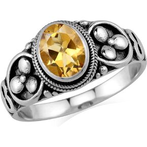 Silvershake 8X6mm Oval Shape Gemstone 925 Sterling Silver Balinese Style Solitaire Ring Jewelry for Women