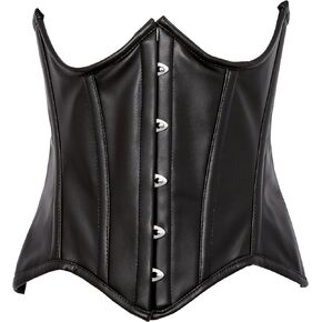 Daisy corsets Womens Top Drawer Black Faux Leather Steel Boned Underwire Curvy Cut Waist Cincher CorsetCorset