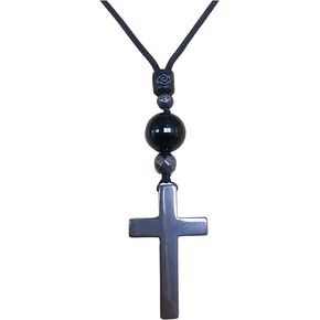 Natural black Tourmaline cross pendant necklace mixing hematite, handmade protection Feng Shui Healing Chakra Tourmaline gemstone Against Negative Energies Jewelry for Women and Men