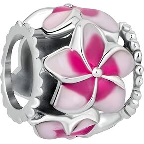Pink Orchid Flower Bead Charms Compatible with Pandora Charm Bracelets for Women