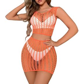 Women's Rave Rainbow Fishnet Festival Outfits Bikini Swimwear Cover Ups Mini Dress Bodysuit Stage Costume