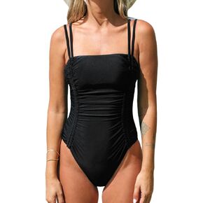 CUPSHE Women's One Piece Swimsuit Bathing Suit Square Neck Ruched Tummy Control Swimwear