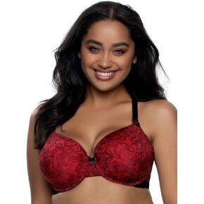 Felina Paramour Gorgeous Cushion Comfort Bra w/Multi-Way Straps, Women's Plus Size Lingerie (Scarlet Lace, 34DD)
