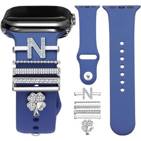 Watch Band Charms (Band Included),Decorative Ring Loops Charms Compatible with Smart Watch 38mm 40mm 41mm 42mm 44mm 45mm Fashion Diamond Ornament Watch Silicone bands charms for iWatch Series 8 7 6 5 4 3 2 1