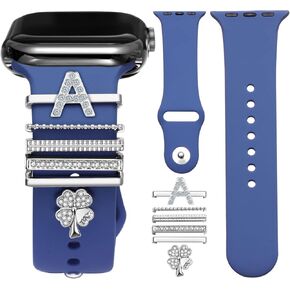 Watch Band Charms (Band Included),Decorative Ring Loops Charms Compatible with Smart Watch 38mm 40mm 41mm 42mm 44mm 45mm Fashion Diamond Ornament Watch Silicone bands charms for iWatch Series 8 7 6 5 4 3 2 1