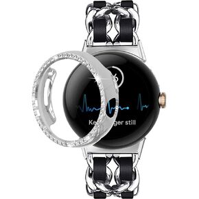 Compatible Bling Google Pixel Watch Bands for Women Rhinestone Diamond Metal Bangle Jewelry Stainless Steel Google Pixel Watch Band for Google Pixel Watch Strap