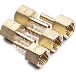 LTWFITTING No Lead Brass Fitting Coupler/Adapter 1/4" Hose Barb x 3/8" Female NPT Fuel Gas Water (Pack of 5)