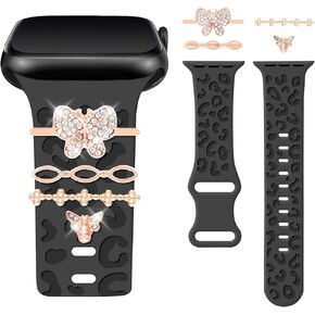 Watbro Leopard Engraved Bands and Decorative Rings Loops Compatible with Apple Watch Band 41mm 40mm 38mm 49mm 45mm 44mm 42mm Women,Two-Tone Silicone Luxury Band for iWatch Series 9 8 7 6 5 4 3 2 1 SE