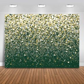 Mocsicka Green and Gold Glitter Backdrop Golden Bokeh Sequin Spots for Wedding Decorations Birthday Party Photo Backdrops Christmas New Year Family Picture Party Photography Background (Green, 7x5ft) in Kuwait
