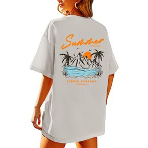 KEEVICI California T Shirt Beach Oversized Graphic Tees for Women Vintage Adventure Shirts Baggy Summer Cotton Vacation Tops