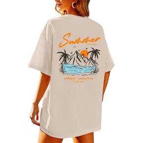 KEEVICI California T Shirt Beach Oversized Graphic Tees for Women Vintage Adventure Shirts Baggy Summer Cotton Vacation Tops