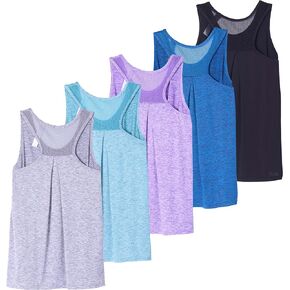 Real Essentials 5 Pack: Women's Racerback Workout Tank Top Mesh Back Dry-Fit Sleeveless Running Gym (Available in Plus Size)