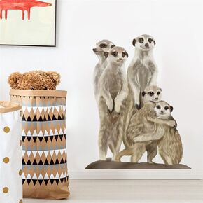 Lifelike A Group of Meerkats Wall Decal Nursery Animal Mongoose Wall Sticker Removable Peel and Stick Wall Art Decor Stickers for Kids Baby Classroom Preschool Living Room Bedroom School