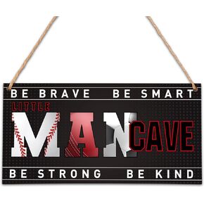 Little Man Cave Sign - 5"x 10" All-Star Sports Wooden Wall Art Decor - Baby Nursery Room Decor For Boys Kids Bedroom Playroom Room Door Signs - A08