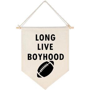 Long Live Boyhood Home Decor Canvas Hanging Pennant Flag Banner Indoor Rugby Football Sports Themed Gifts for Friends Boys Bedroom Kids Teens Son Man Classmates Rugby Players Playroom Decor