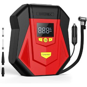 منفاخ إطارات GREPRO ضاغط هواء محمول، مضخة هواء تيار مستمر 12 فولت لإطارات السيارات، مضخة إطارات كهربائية رقمية 150 رطل لكل بوصة مربعة مع مقياس الضغط، وظيفة إيقاف التشغيل التلقائي، ضوء LED لإطارات السيارات والدراجات النارية والدراجات in Kuwait