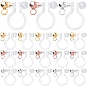 18pcs Resin Transparent U Type Clip-on Earring Converter Components Metal Non-Pierced Ear Studs Earring Findings Replacements with Loop for DIY Dangle Earrings Design Jewelry Making, 3 Colors