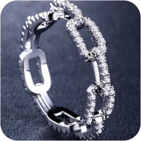 Eternity Ring Sterling Silver Cubic Zirconia Ring Simulated Diamond CZ Chain Link Ring for Women Eternity Engagement Wedding Band Ring